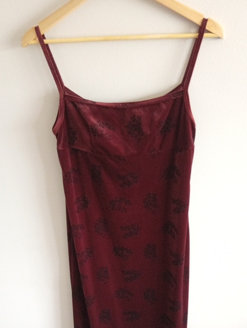 Vtg 90s American Eagle Outfitters Velvet Slip Dress Red Black Floral Print 4